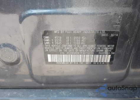 2015 Subaru Legacy 2.5I Premium from USA, damaged, VIN 4S3BNAD61F3015774